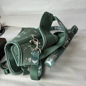 Fishbone Pet Harness And Leash Set Cat's Adjustable Green Mesh Walking Outdoor